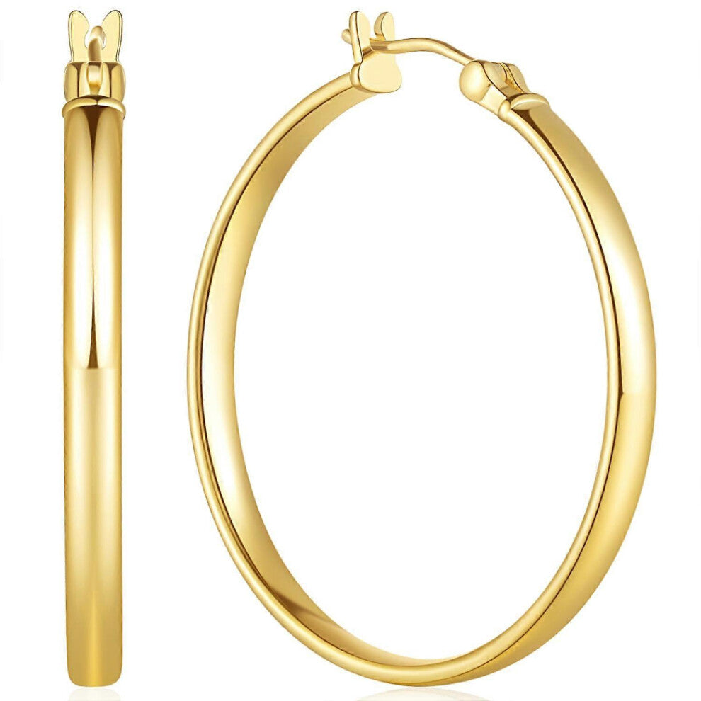 (As show, One size) 14K Gold Hoop Earrings  Large Hoops Earrings Hoops Earring  14K Gold Earring Dainty Trendy Minimalist Designs 35MM2