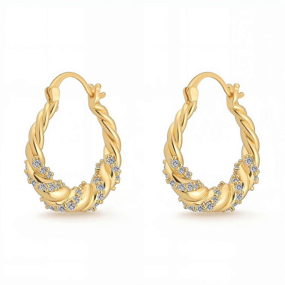 (As show, One size) 14K Gold Hoop Earrings for Women, Plated Chunky Earrings Glitter Sparkle Huggie Dainty Hypoallergenic Hoop Earrings for Womens Jew