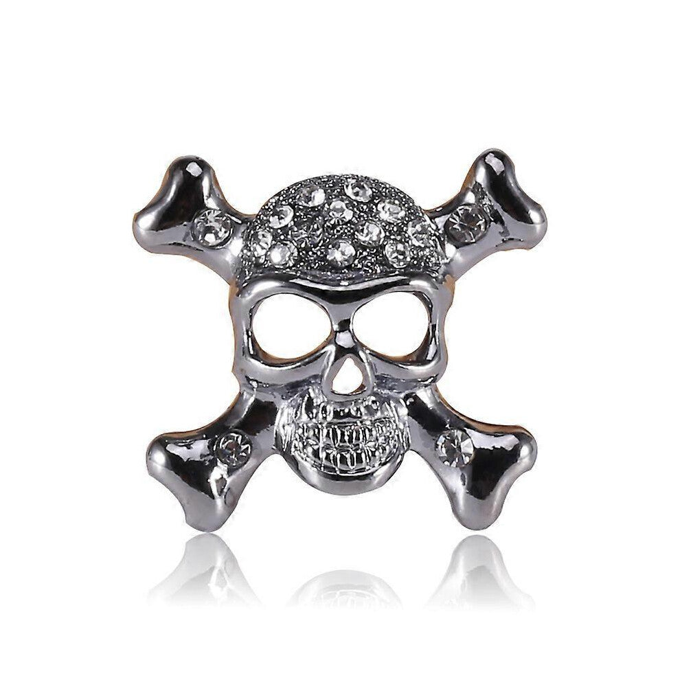 (As show, One size) Enamel Brooch Pin Glittery Stained Skull Badge Halloween Alloy Bag Clothes(4pcs-black+silver)