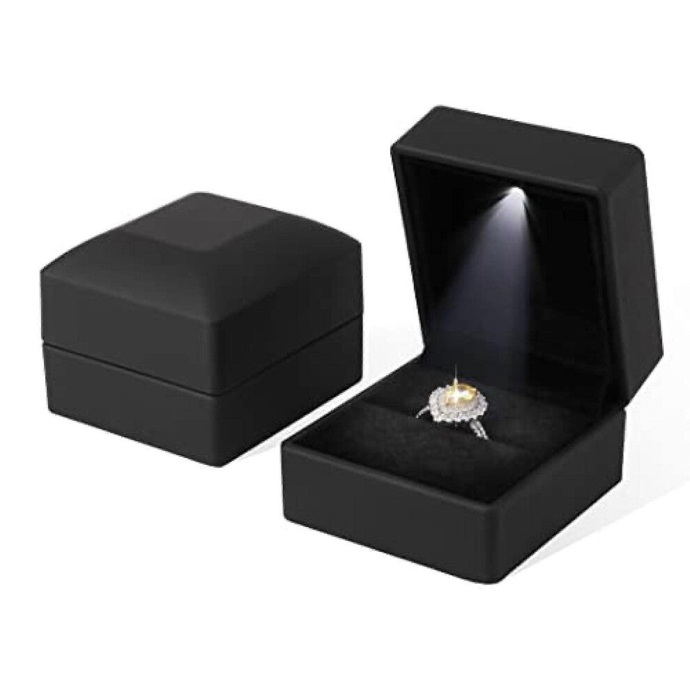 (As show, One size) LED light ring box ring velvet jewelry case engagement ring box ring case