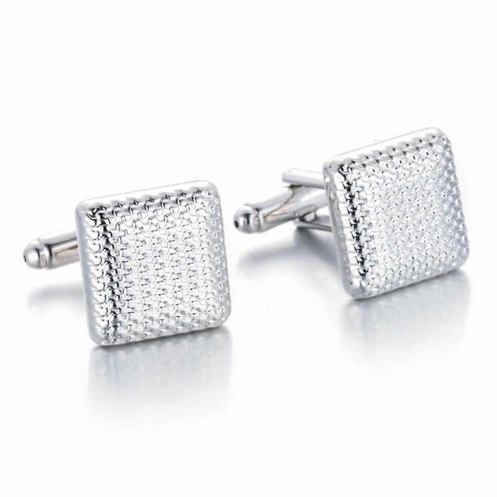 (As show, One size) 1 Pair Man&#39;s Shirt Studs Silver Plated Squared Cufflinks With Laser Pattern For Business Wedding Party BaoPeng