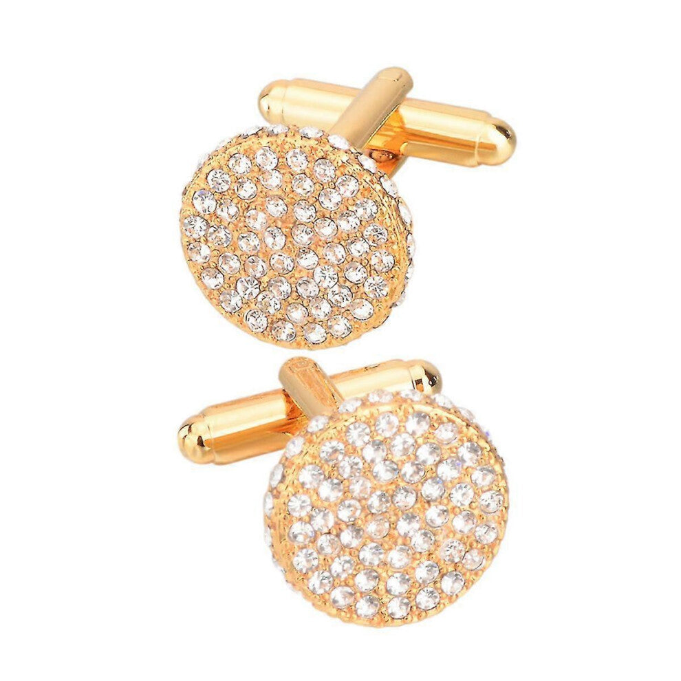 (As show, One size) 1 Pair Man&#39;s Shirt Studs Round Rhinestone Cufflinks Gold Plated For Business Wedding Party BaoPeng