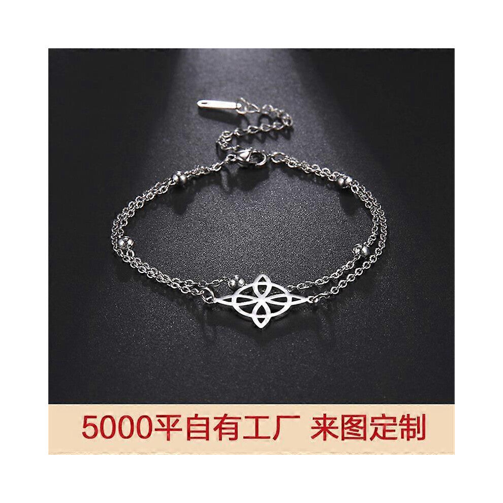 (As show, One size) Ladies Bracelet Double Stacked Beaded Chain Accessories Stainless Steel Real Gold Electroplating Never Fading Jewelry Steel color