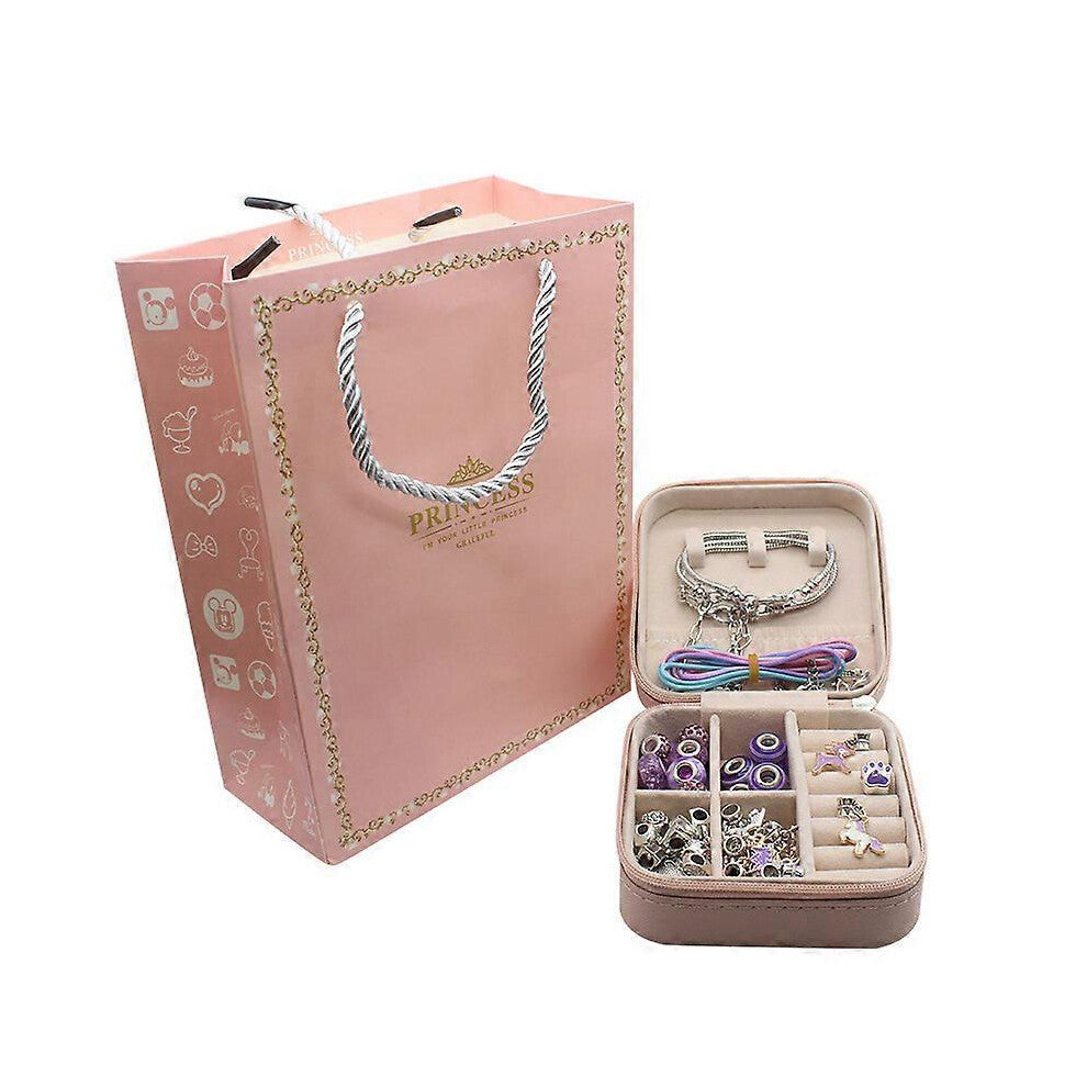 (As show, One size) hot pink crystal beaded bracelet diy children&#39;s bracelet jewelry unicorn cute gift box set Purple jewelry box + gift bag