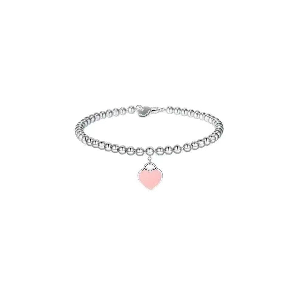 (Pink heart-shaped bracelet) Heart-shaped bracelet for women in red, blue and pink, simple and versatile, with oil drop enamel double heart-shaped nec