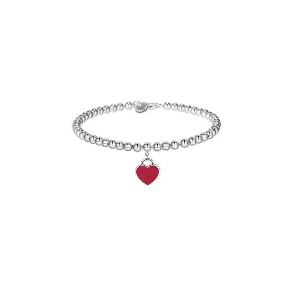 (Red heart-shaped bracelet) Heart-shaped bracelet for women in red, blue and pink, simple and versatile, with oil drop enamel double heart-shaped neck