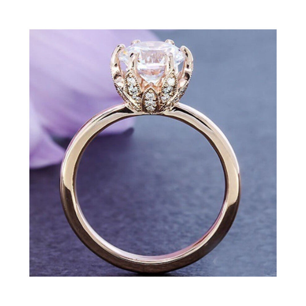 (8) Hot Fashion Romantic Rose Gold Plated 6 Claw High Top Engagement Ring Wedding
