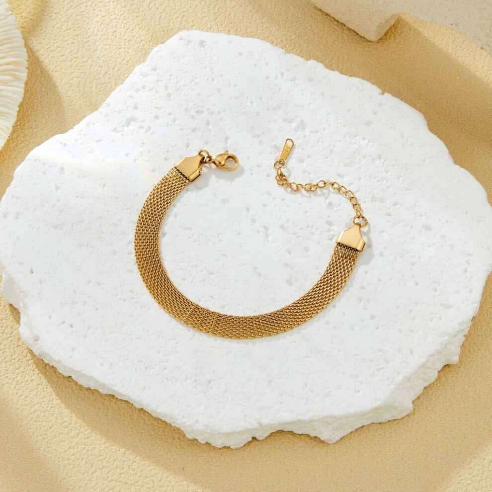 (Woven Bracelet Gold) Titanium Gold Elegant Necklace Contemporary Ins Hip Hop Choker For Womens Style Trendy