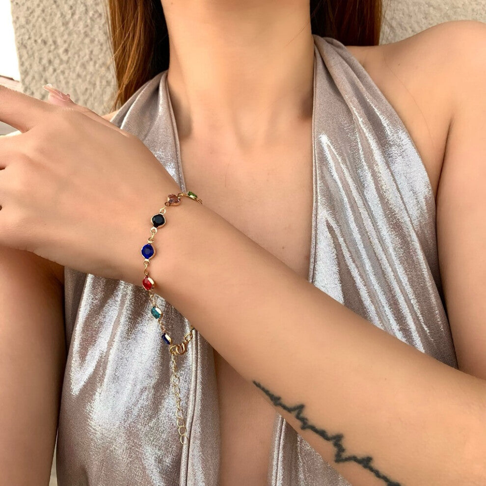 (Bracelet Gold) Womens Stylish Long Pendant Necklaces In Colorful Crystal And Alloy For Everyday Wear