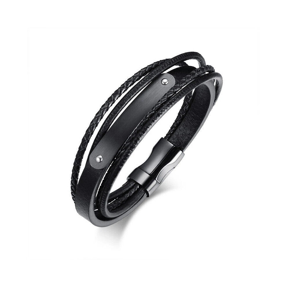 (No Engraving) New Leather Medical Alert ID Men Bracelet Wristband Multi Layer Male Jewelry