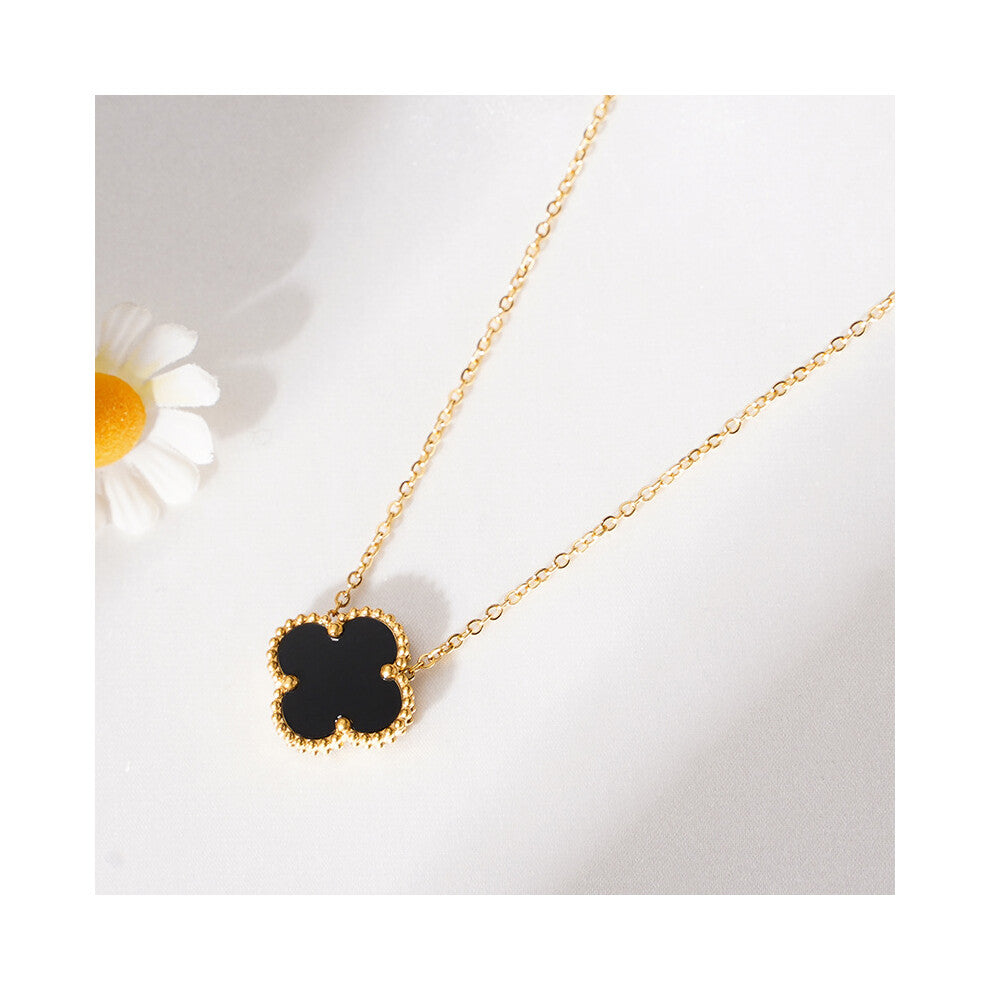 (L-150 (Gold) Double-sided black) Non-fading high-quality jewelry, double-sided four-leaf clover necklace, titanium steel collarbone chain