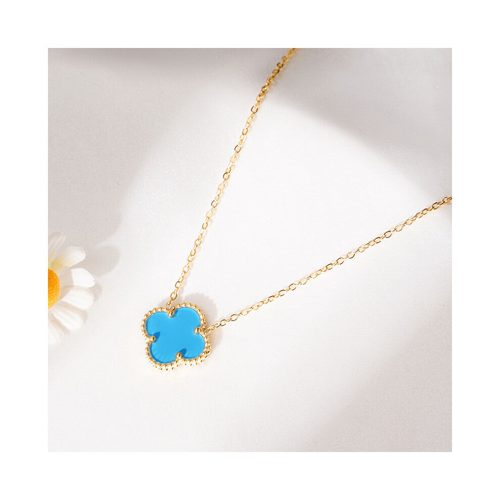 (L-150 (Gold) Double-sided blue) Non-fading high-quality jewelry, double-sided four-leaf clover necklace, titanium steel collarbone chain