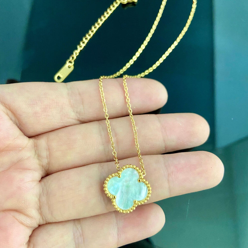 (L-150 (Gold) Double-sided true mother-of-pearl white) Non-fading high-quality jewelry, double-sided four-leaf clover necklace, titanium steel collarb