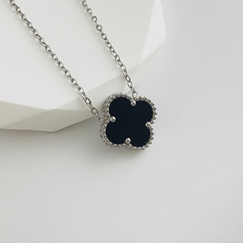 (L-160 Double-sided four-leaf clover black) Non-fading high-quality jewelry, double-sided four-leaf clover necklace, titanium steel collarbone chain