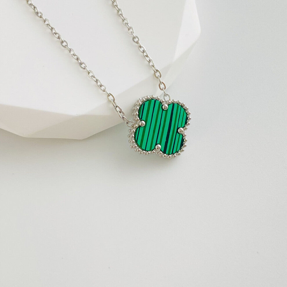 (L-161 Double-sided four-leaf clover green) Non-fading high-quality jewelry, double-sided four-leaf clover necklace, titanium steel collarbone chain