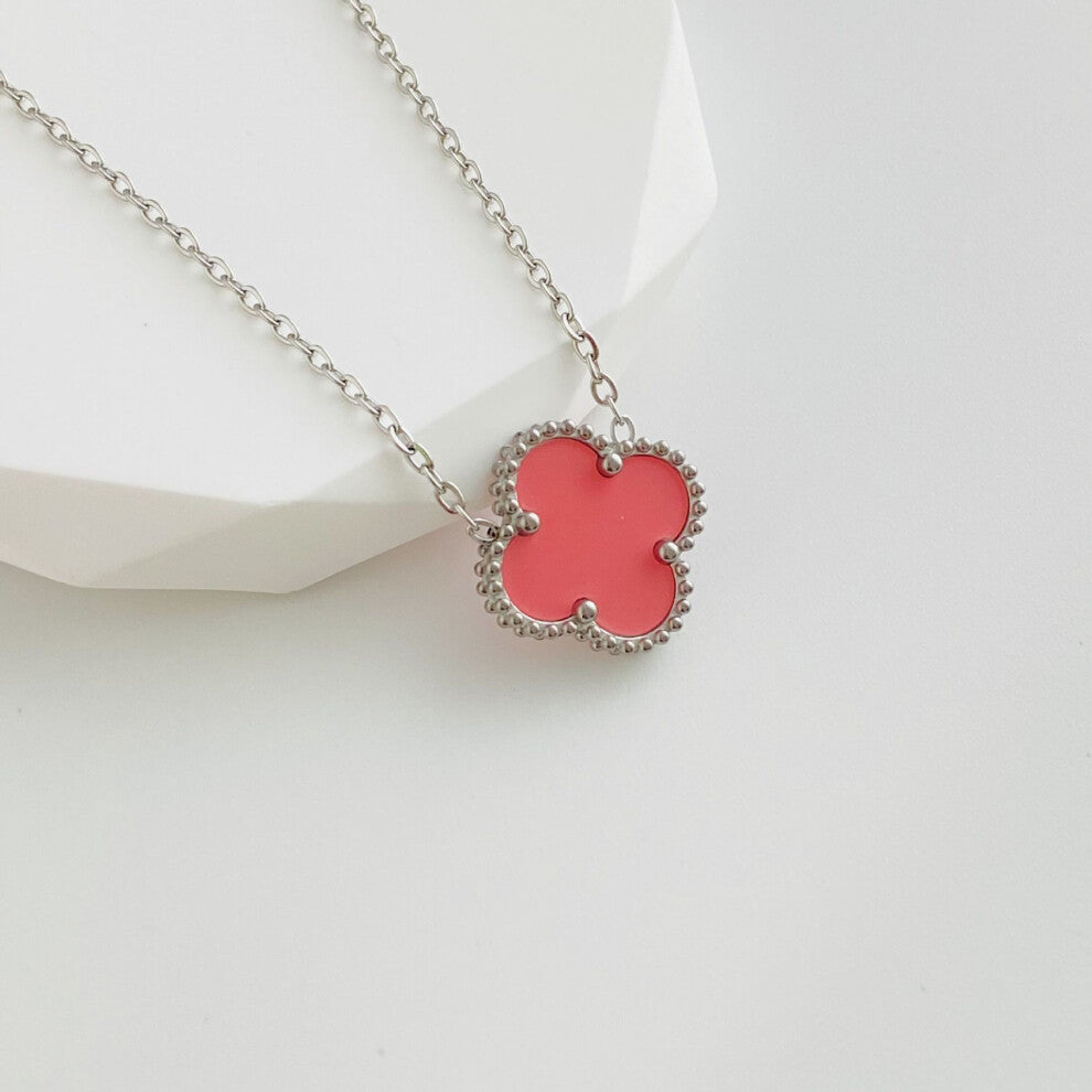 (L-162 Double-sided Four-leaf Clover powder) Non-fading high-quality jewelry, double-sided four-leaf clover necklace, titanium steel collarbone chain