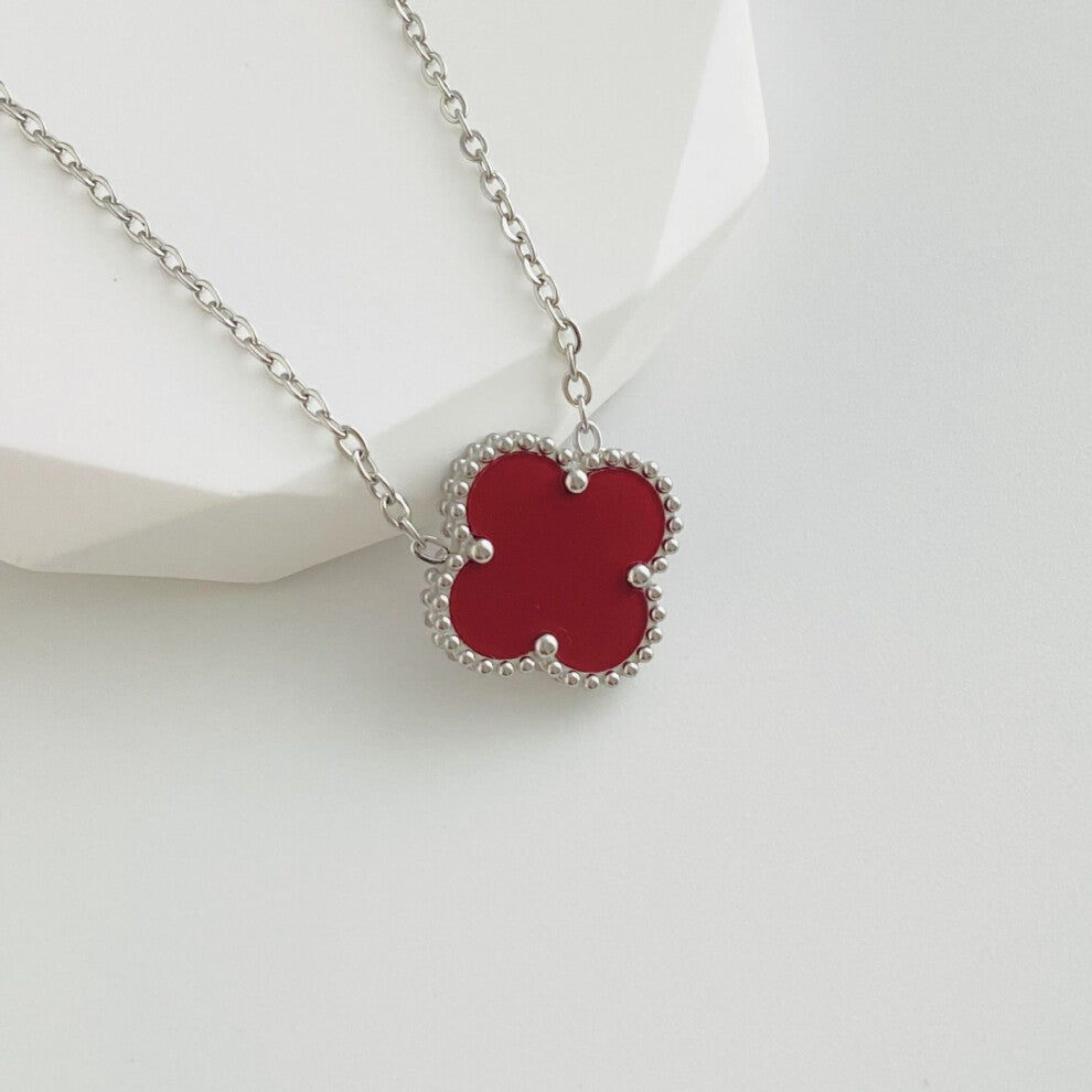 (L-164 Double-sided four-leaf Clover Red) Non-fading high-quality jewelry, double-sided four-leaf clover necklace, titanium steel collarbone chain