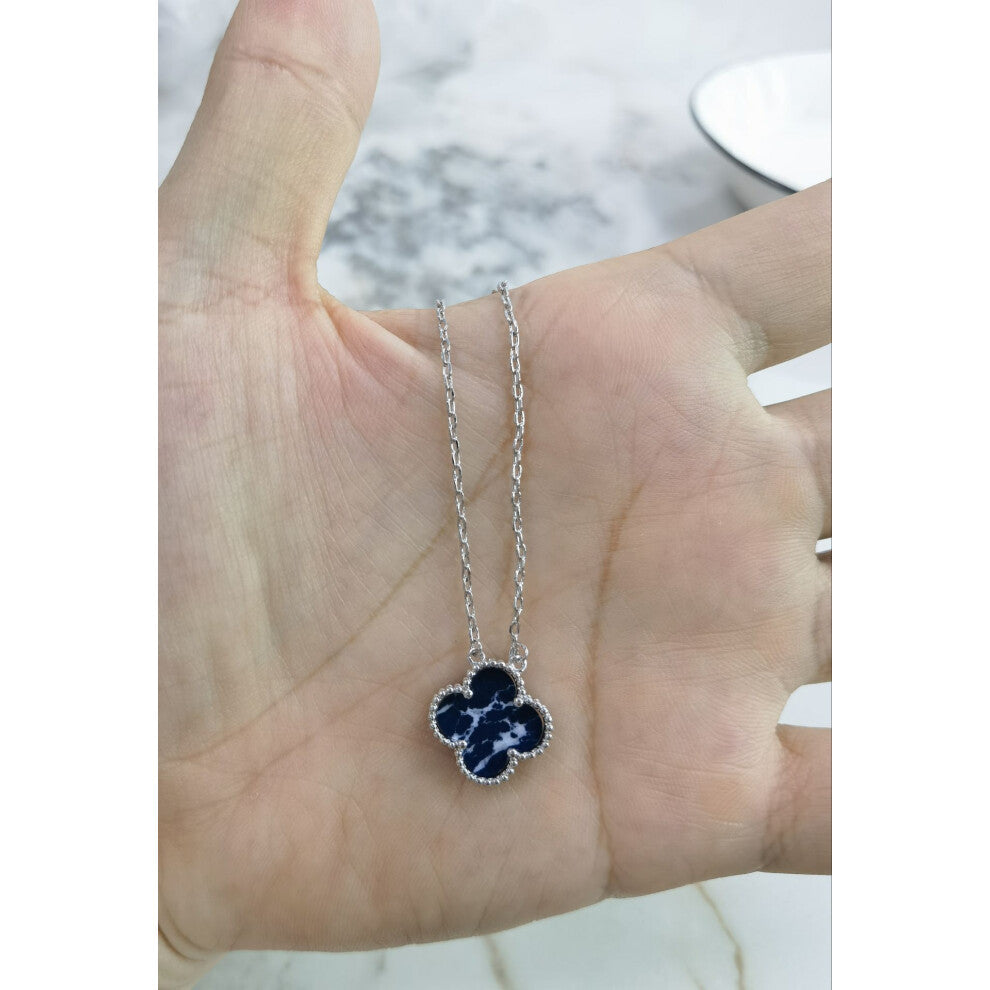(A white and gold Peter stone necklace) Fashionable 18k four-leaf clover necklace, women's clover double-sided mother-of-pearl pendant, non-fading, hi