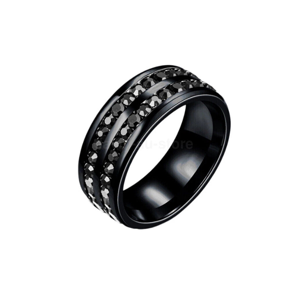 (10, 02 black) Men-Women Couple Stainless Steel Wedding Rings Titanium Engagement Band 5-13