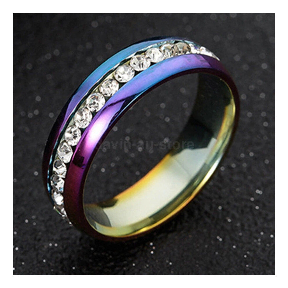 (8, Colorful) Men-Women Couple Stainless Steel Wedding Rings Titanium Engagement Band 5-13