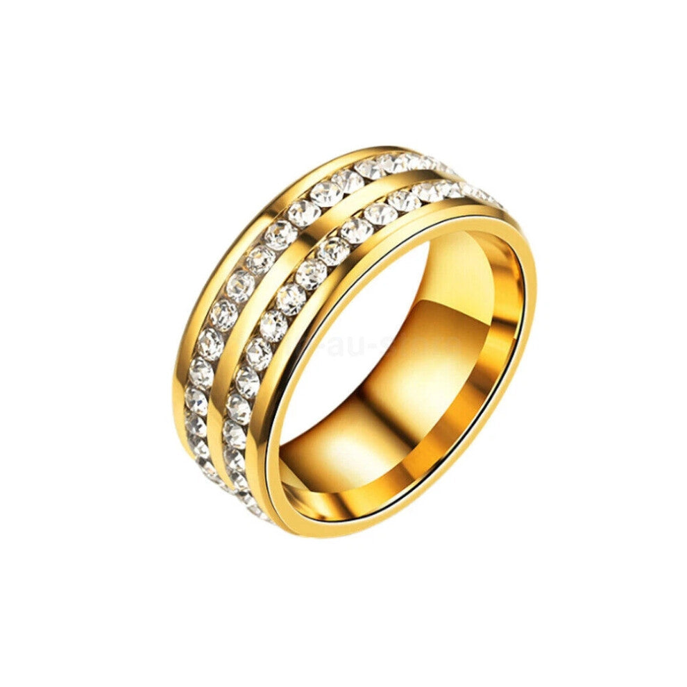 (9, 02 gold) Men-Women Couple Stainless Steel Wedding Rings Titanium Engagement Band 5-13