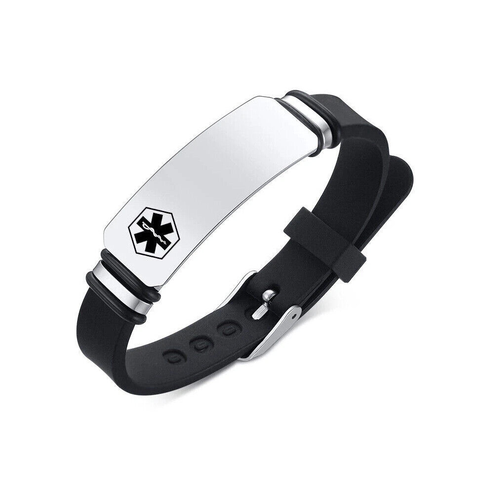 (DNR(DO NOT RESUSCITATE), Silver) Personalized Custom Engrave Medical Alert Women Men ID Bracelet Silicone Armband