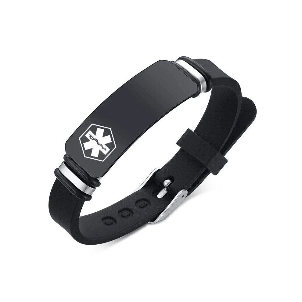 (PACEMAKER, Black) Personalized Custom Engrave Medical Alert Women Men ID Bracelet Silicone Armband New