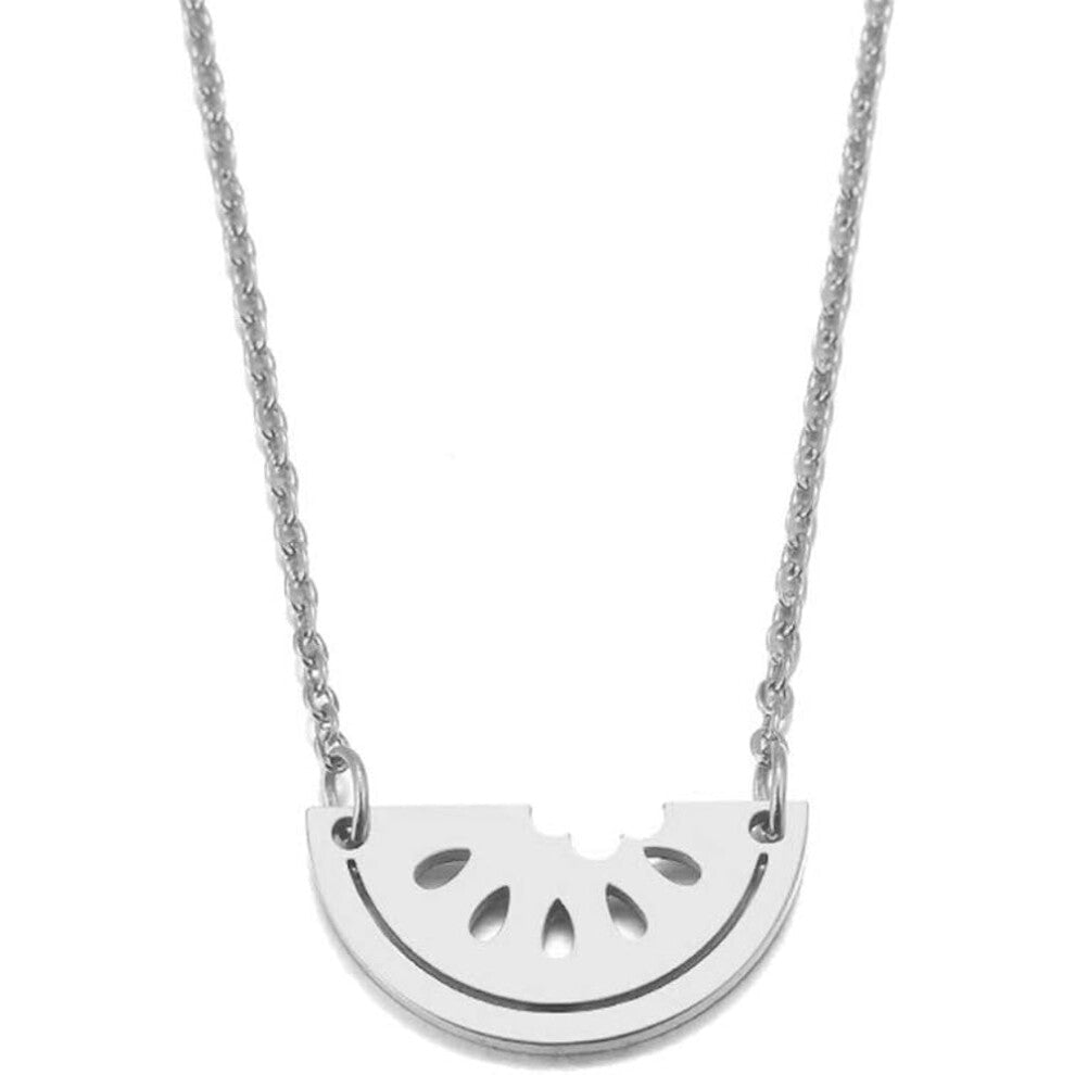 Personality Watermelon Pendant Necklace Fashion Fruit Summer Watermelon Bracelet Stainless Steel Jewelry (Silver)