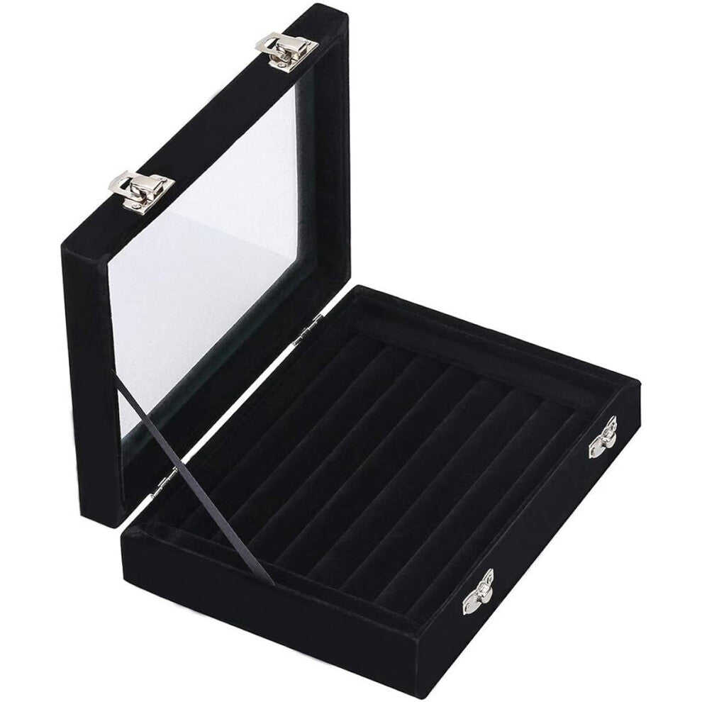Black-Jewelry Display Storage Box Hold up to 48 Rings - Perfect for Rings, Earrings & Cufflinks Approx. 20 x 15x 5 cm Black, Grey, Rose Red