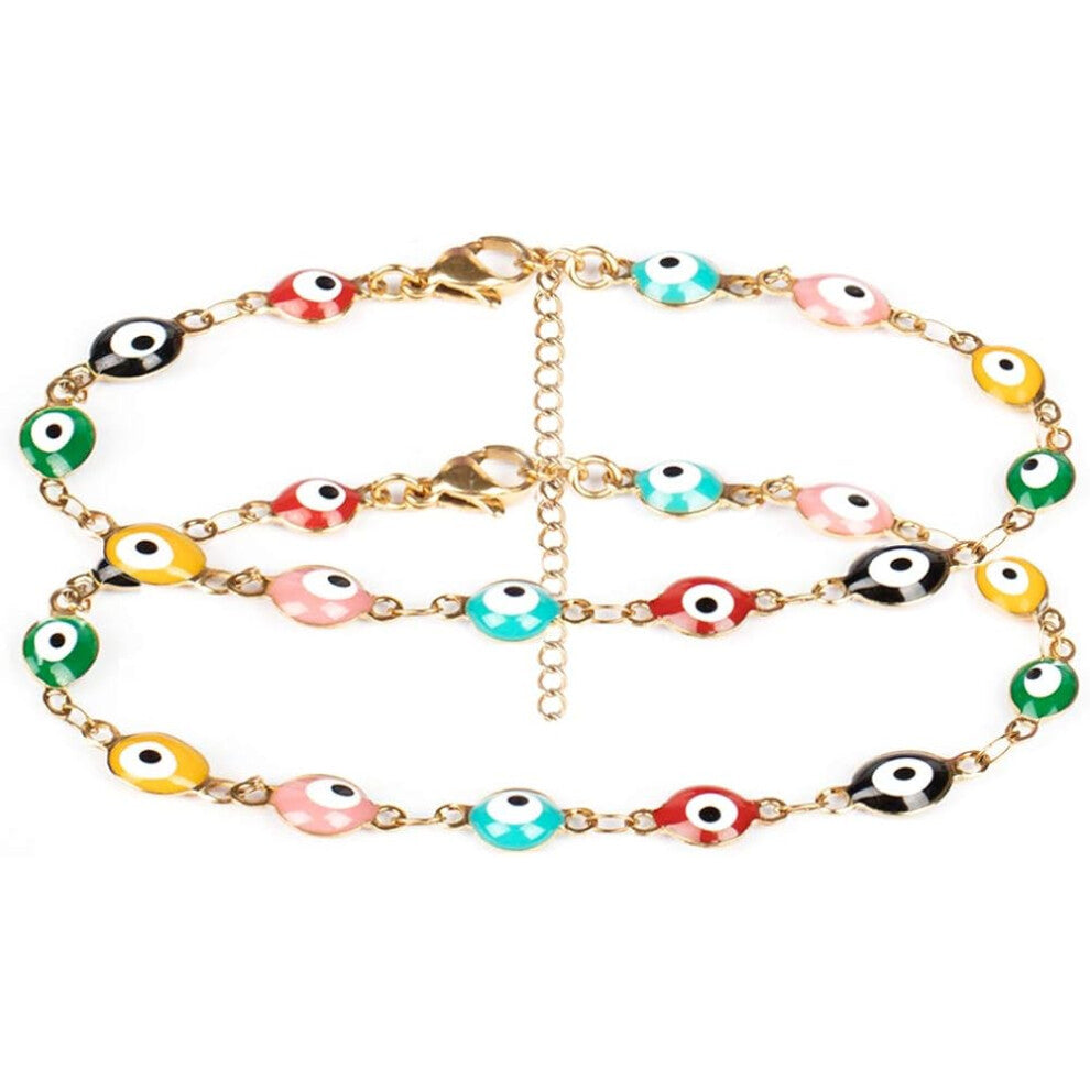 2 Pack Evil Eye Bracelet Ladies Men Ladies 18K Gold Plated Stainless Steel Hand Adjustable Amulet Evil Eye Jewelry Home