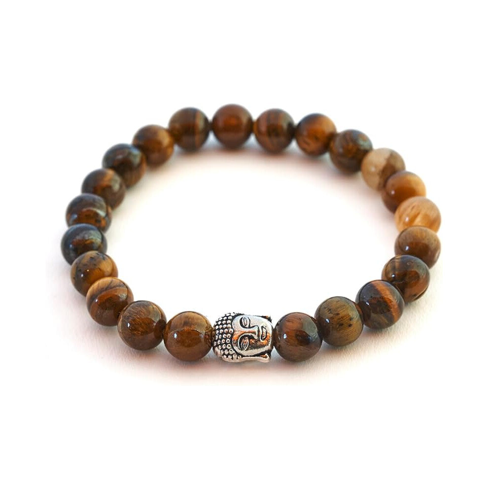 1 Buddha Bracelet with real 8mm natural stone or lava stone beads - Natural stone bracelet