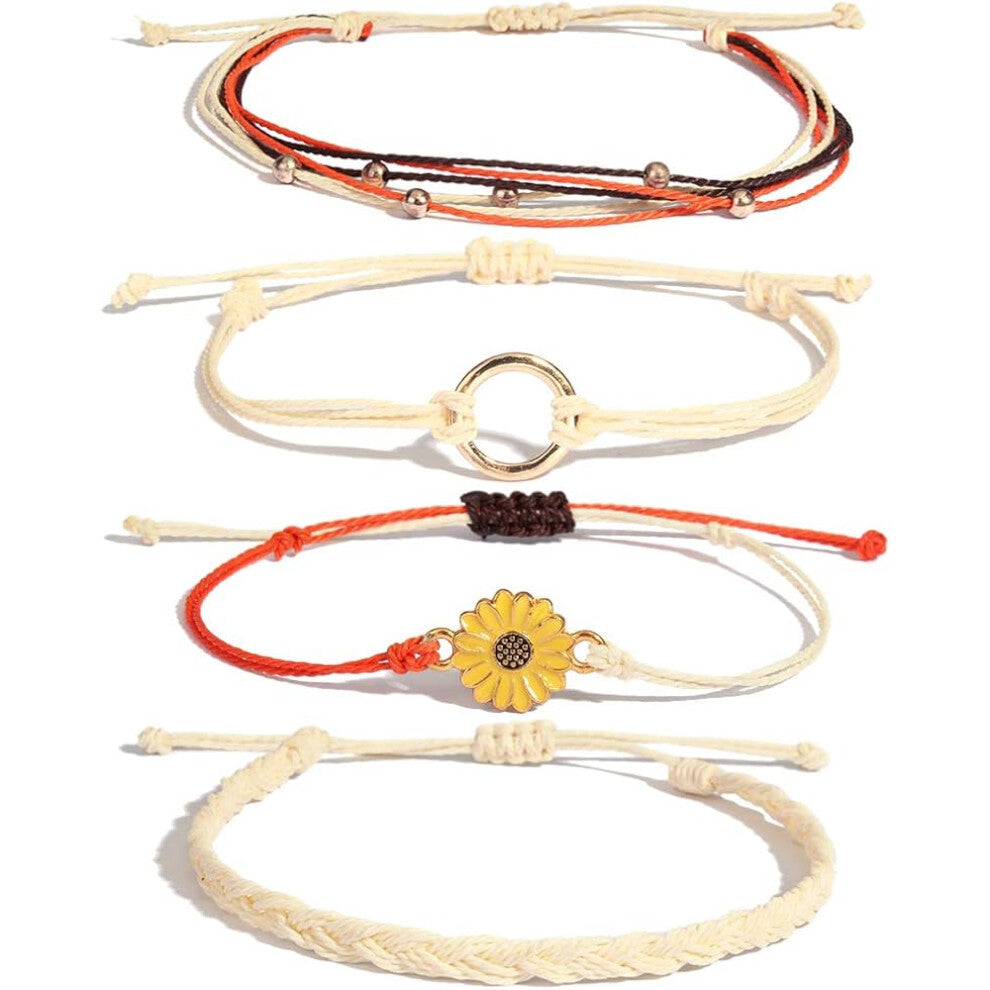 Sunflower Rope Bracelet Hand Braided Rope Boho Surf Bracelet for Teenage Preteen Women (Beige)