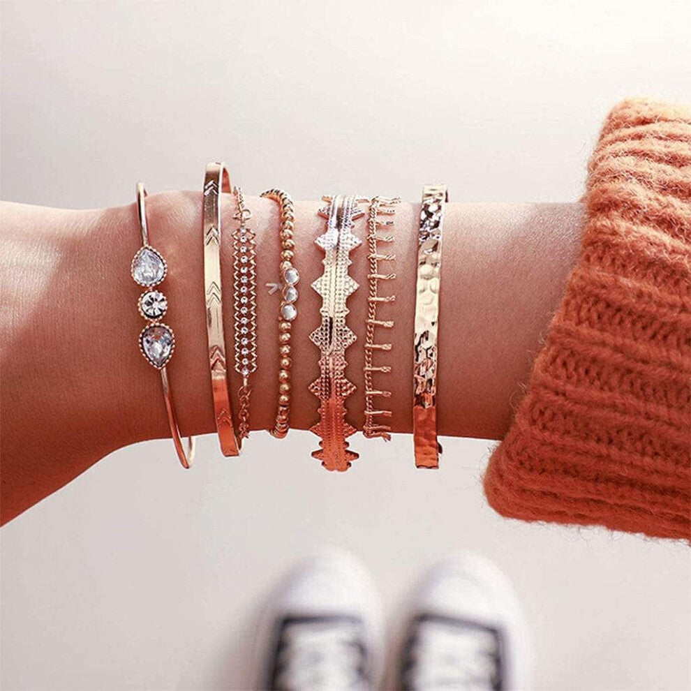 Branets 7 pièces Bracelet Boho en cristal avec bracelet à pampilles en or pour femmes et filles Cadeaux d'anniversaire Cadeaux de vacances