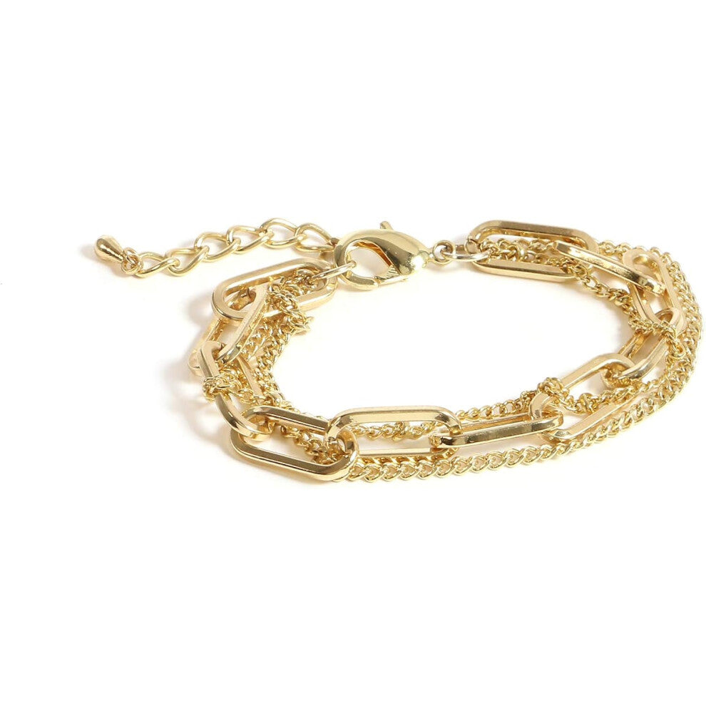 Women's Gold Chain Bracelet Set 14K Gold Plated Delicate Chain Clip Bracelet Stake Adjustable Layered Metal Chain Bracelet Set Fashion Jewelry (Gold)