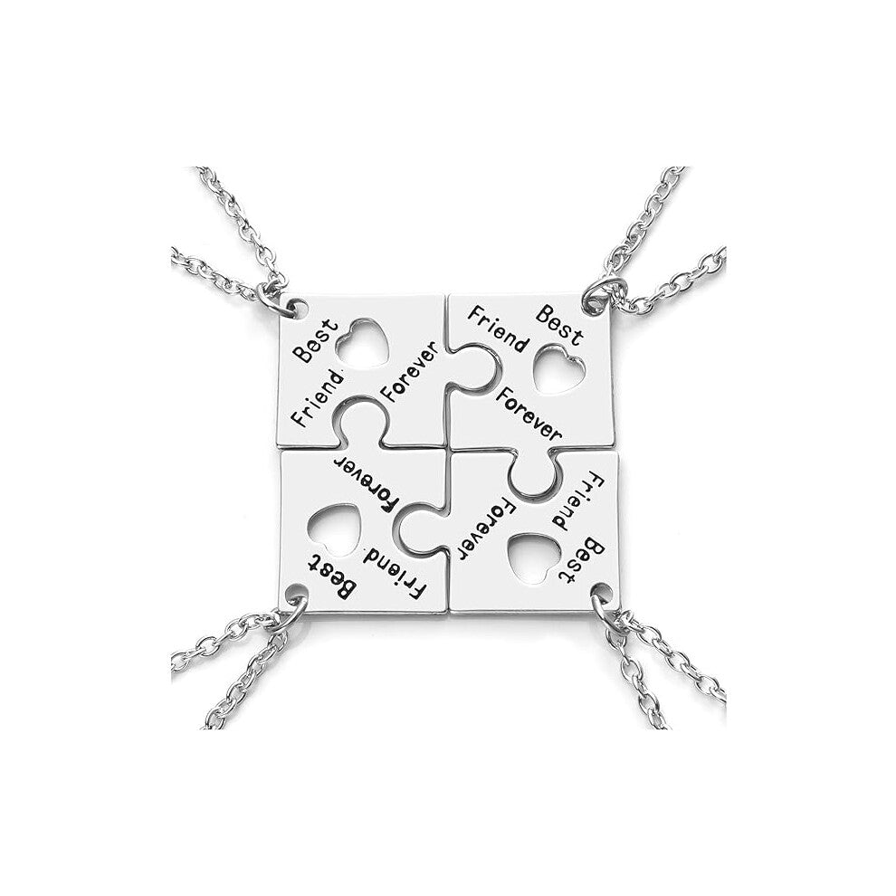 Best Friend Forever Friendship Necklace Set of 4 Pieces, Puzzle Pendant Necklace Women's Sisters Friend Jewelry Set