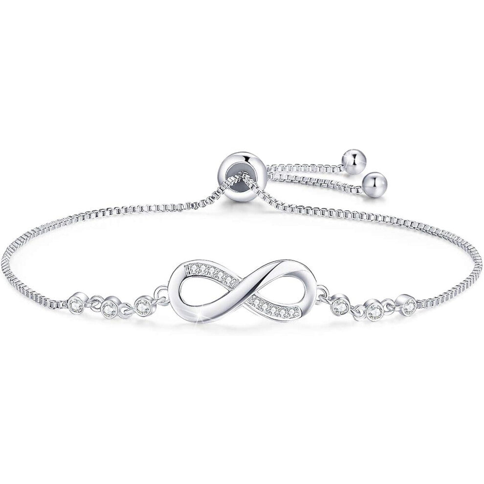 Bracelet Femme, Bracelet Infinity Coeur avec Cubic Zirconia Bracelet Réglable pour Cadeaux d'Anniversaire, Bijoux Cadeau Fête des Mères