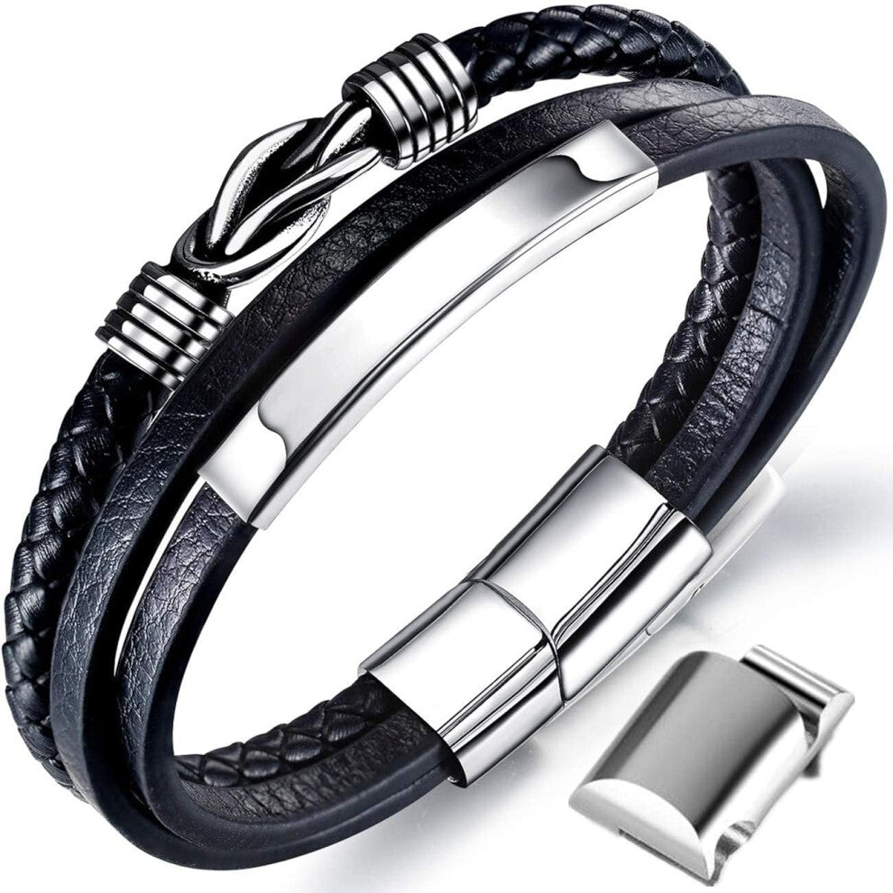 Bracelet en cuir tressé pour homme - Bracelet en cuir véritable tressé - Bracelet large avec fermeture magnétique