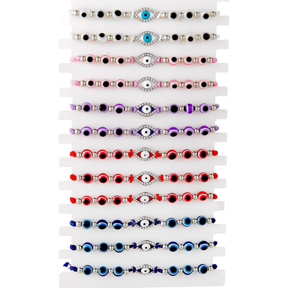 12 Pack Evil Eye Bracelet Adjustable Red Black Knot Bracelet Lucky Anklet Women's Girls Boys Chain Bracelet (Silver)