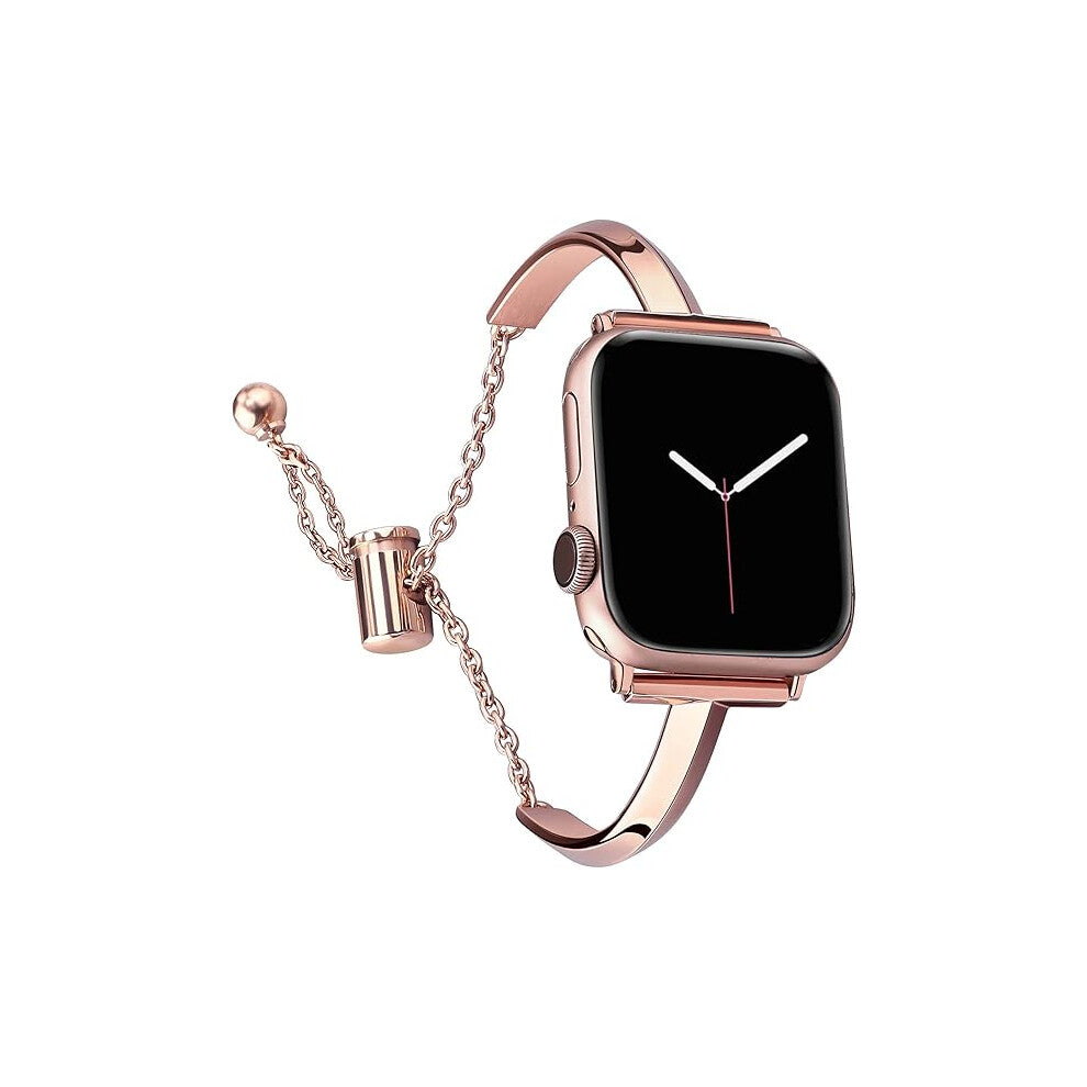 Stainless steel strap (rose gold) compatible with Apple Watch strap 42-44-45-49MM iWatch series, women's ultra-thin multifunctional bracelet