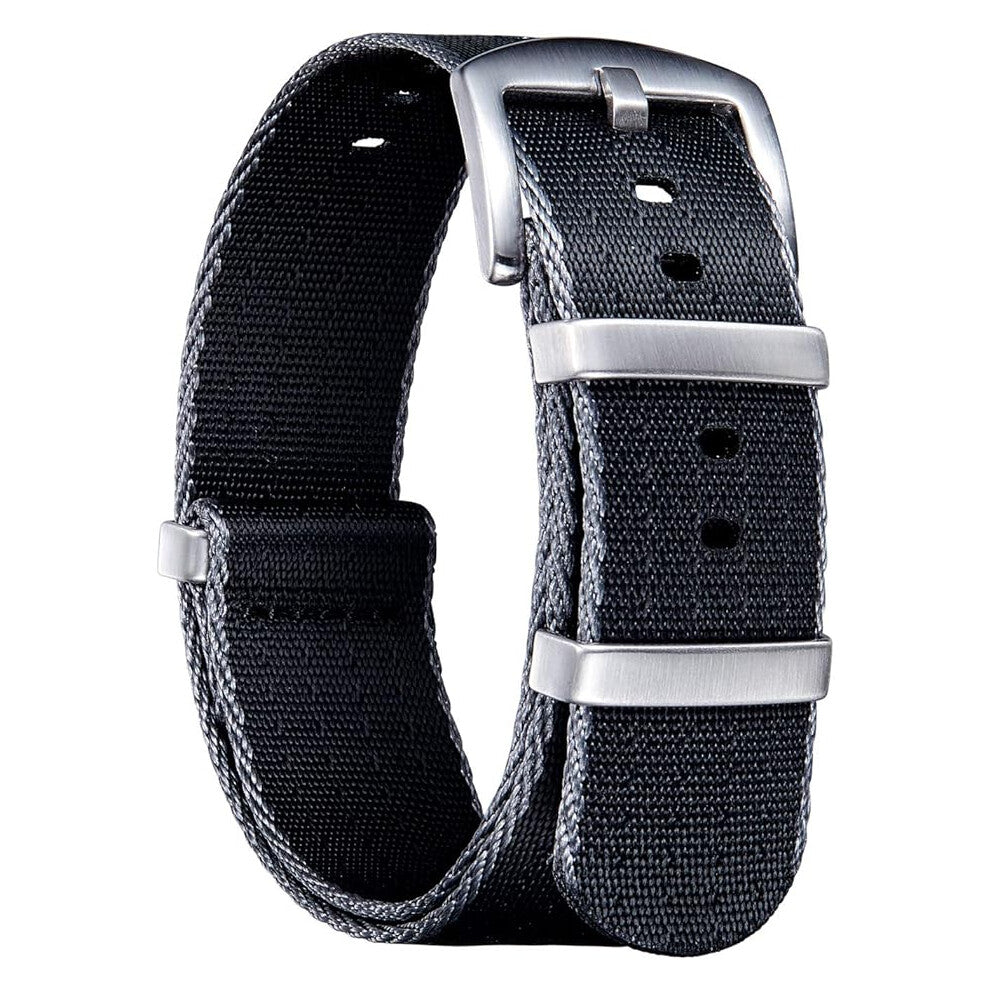 Bracelet de Montre en Nylon Militaire NATO Remplacement Bracelet Montre avec Noir-Argent Boucle en Acier Inoxydable Hommes  22mm