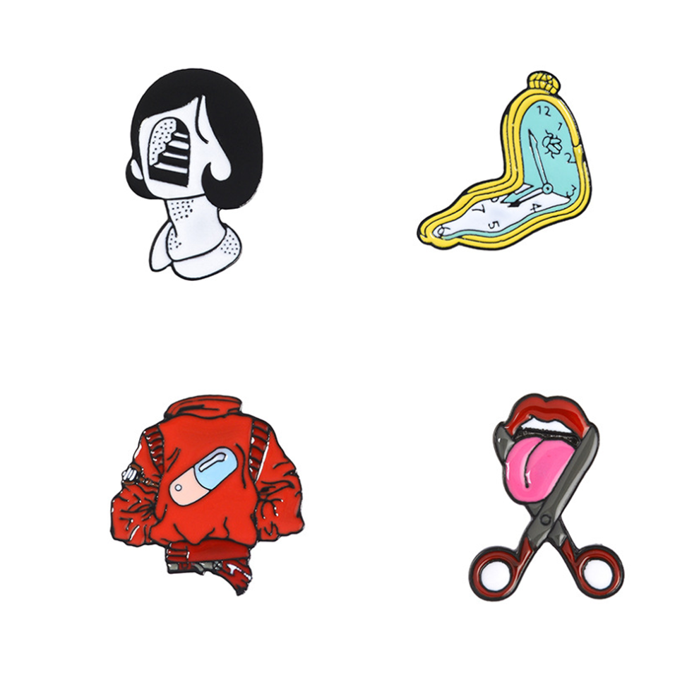 4 Pack Enamel Pins set Cute Cartoon Brooches Lapel Badge Women Clothing Bag Decor, creative brooches backpack shirts collar accessories brooches