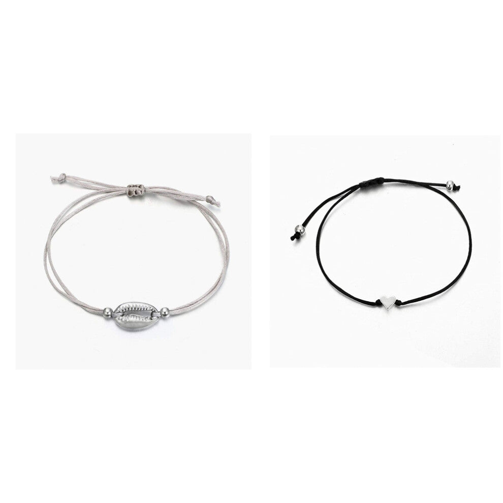 2 Selfmade Jewelry Silver Shell Bracelet for Women, Handmade Adjustable Macrame Bracelet, Adjustable Size with