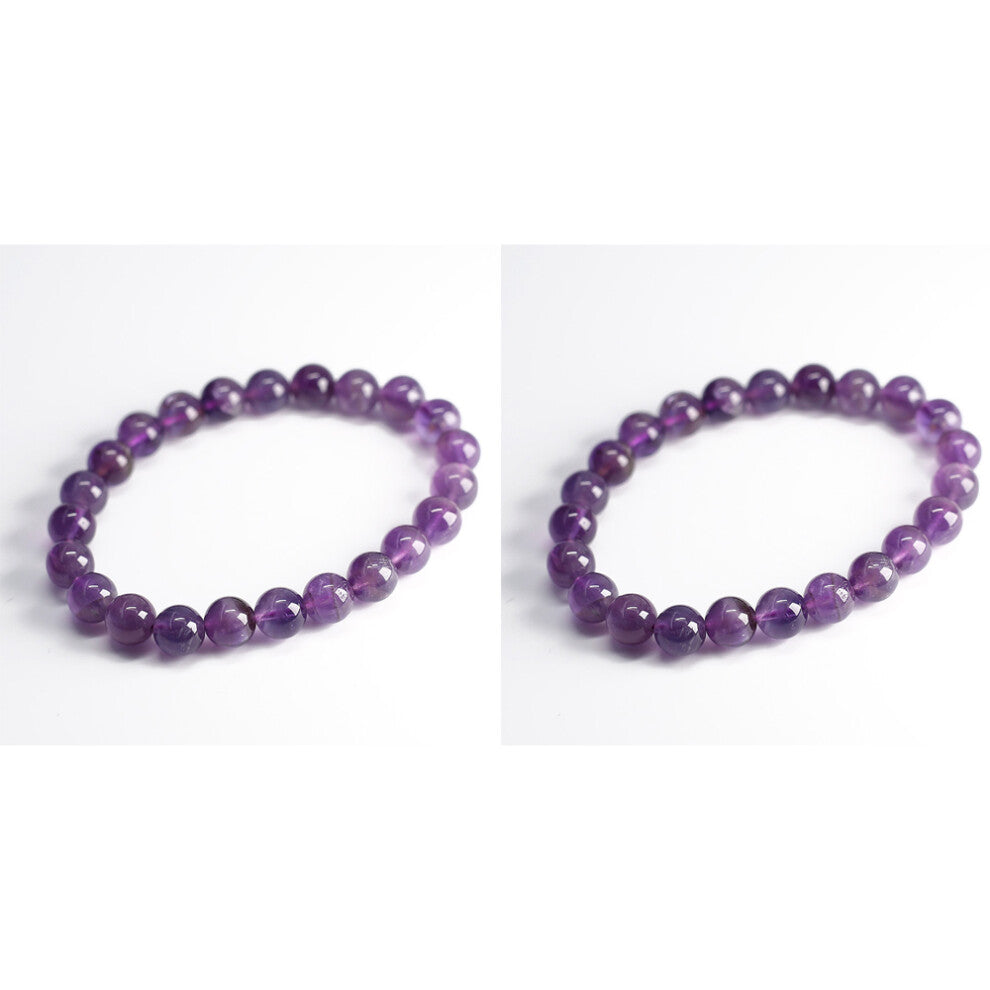 2 Amethyst Bracelet Natural Stone Lithotherapy Women's Beaded Bracelet in 8mm