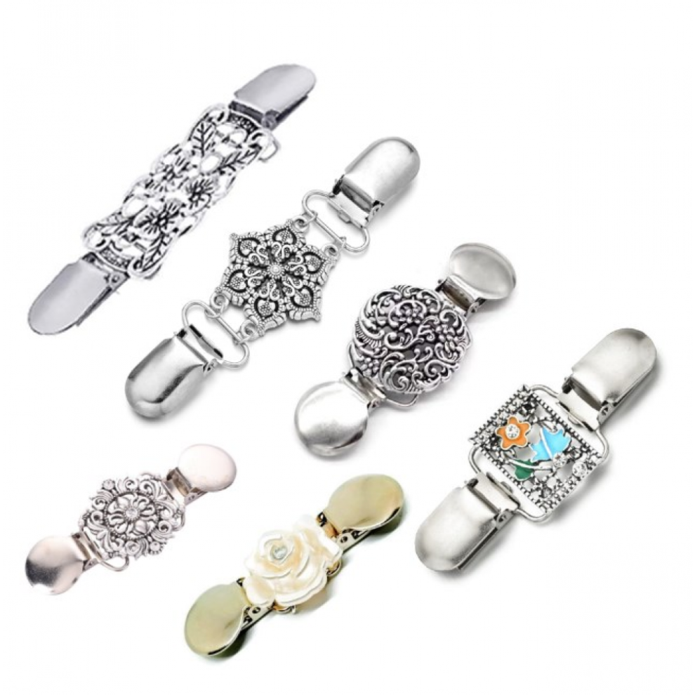 6 Pieces Cardigan Clip Vintage Sweater Shawl Clips Retro Shirt Dress Brooch for Women Girls for Scarf Cape Sweater