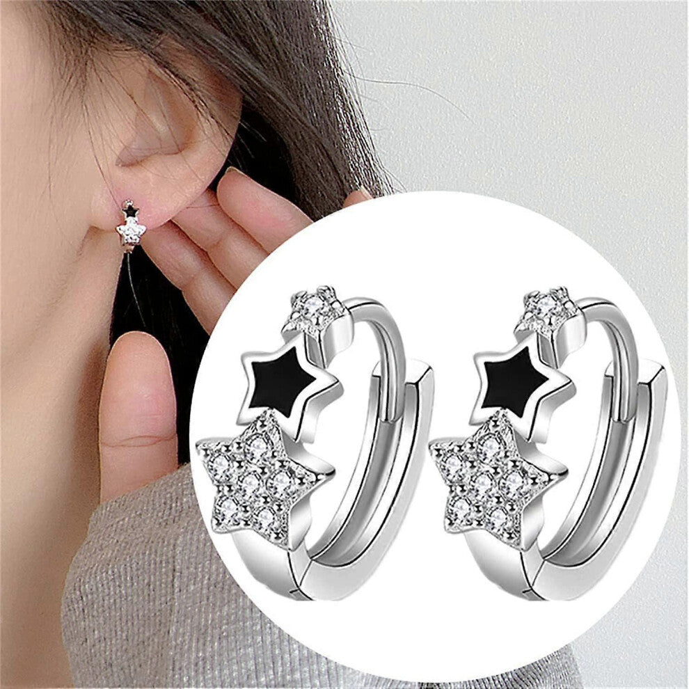(As show, One size) 2023 New Star Earrings 925 Silver Star Earrings for Womens,Fashion Simple Hoop Earrings Engagement Birthday Party Jewelry,1PC
