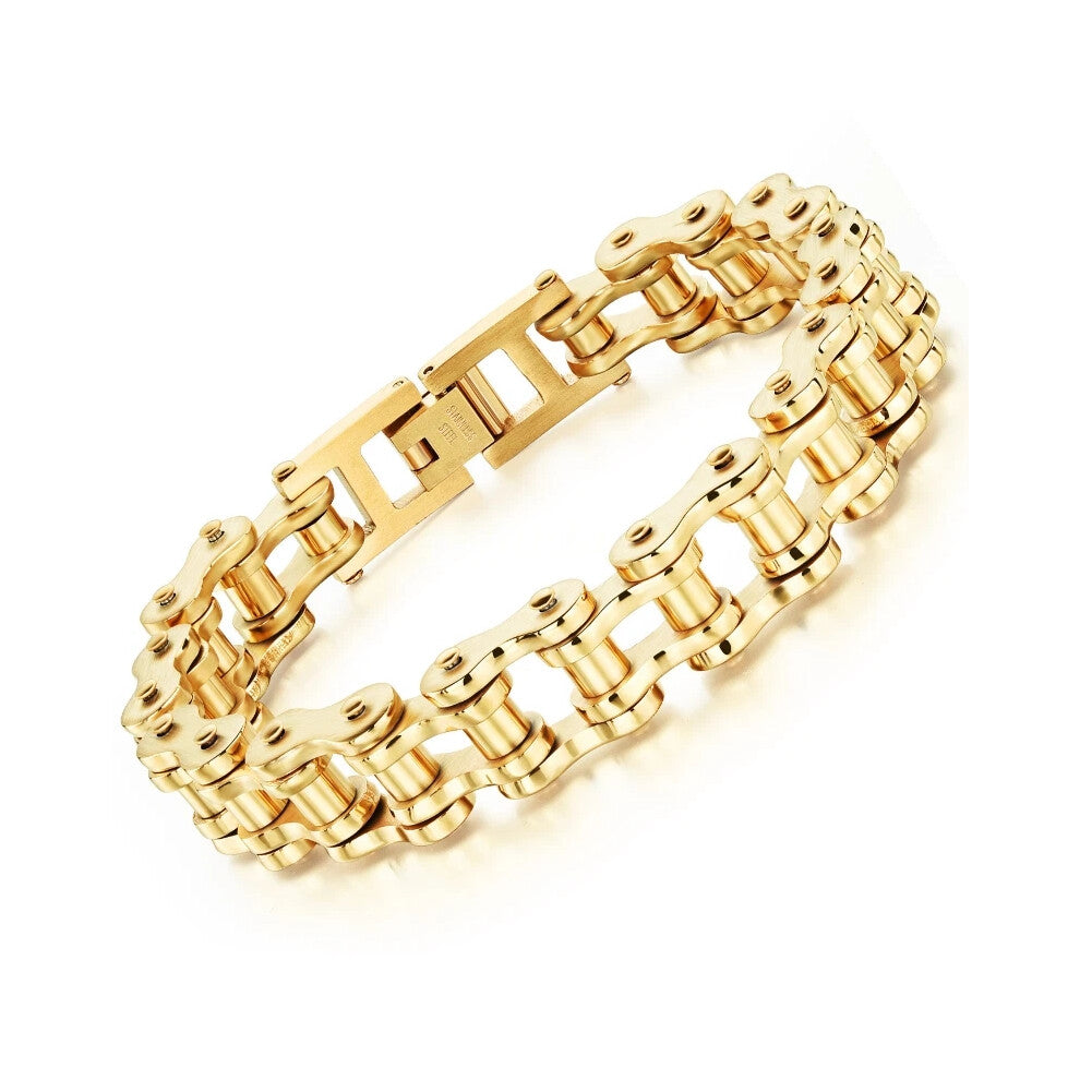 (Gold) Stainless Steel Motorcycle Bike Chain Design Bracelet Men's Jewelry
