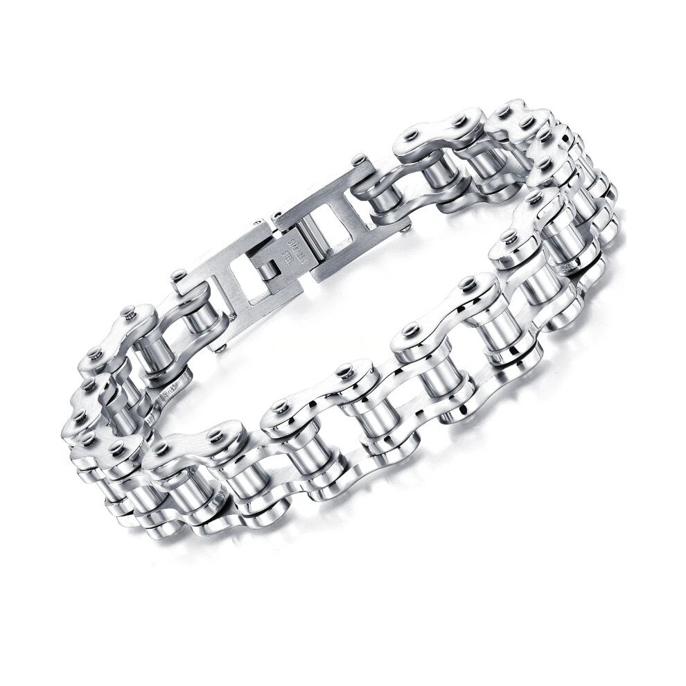 (Silver) Stainless Steel Motorcycle Bike Chain Design Bracelet Men's Jewelry