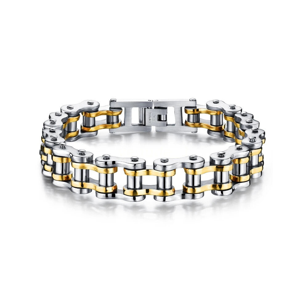 (Silver+Gold) Stainless Steel Motorcycle Bike Chain Design Bracelet Men's Jewelry Hot