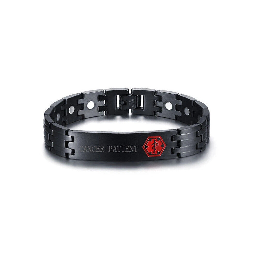 (CANCER PATIENT) Magnetic Health Medical Alert ID Men Bracelet Engrave Stainless Steel Black Hot