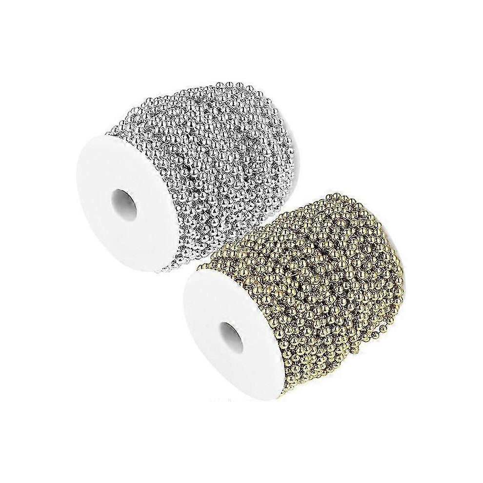 (As show, One size) 2 Rolls Jewelry Materials Necklace Decoration DIY Beaded Chain Beaded Design Chain Women Bracelet Gold Edge Pearl Crafts Beading T